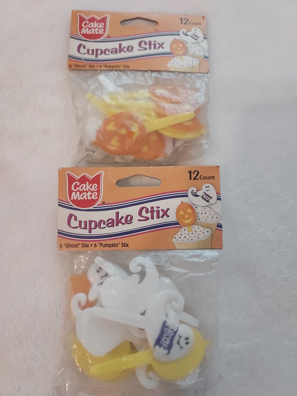 Halloween Cake Cupcake Stix Decor White & Orange 24 Pieces Pumpkins & Ghosts